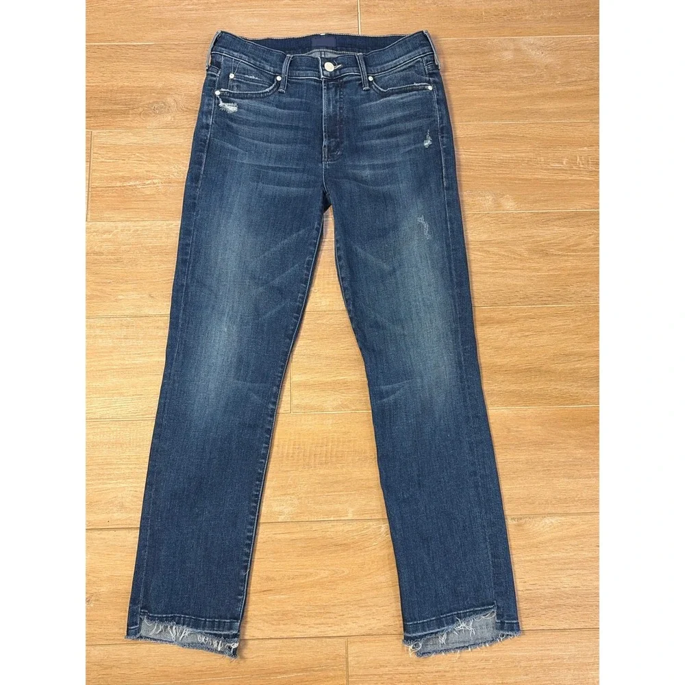 Mother The Rascal Ankle Undone Step Fray Jeans Dark‎ Graffiti Size 27 Distressed